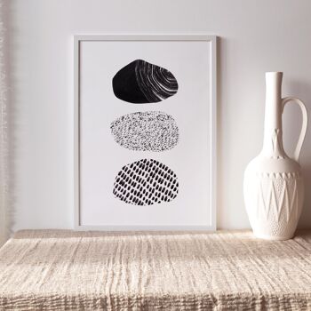 Stacked Rocks Black White Abstract Art Print - A4 4