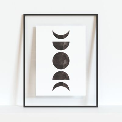 Impression d'art "Phases de lune en noir et blanc" | abstrait - A5