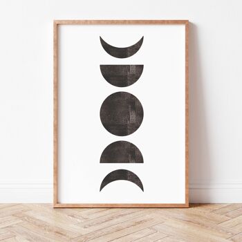 Impression d'art "Phases de lune en noir et blanc" | abstrait - A5 2