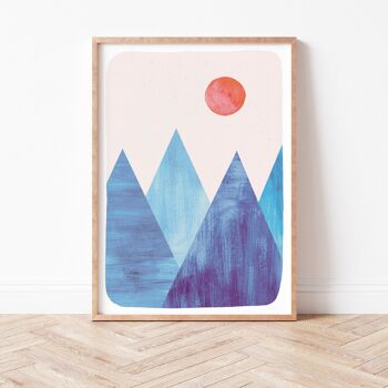 Tirage d'art "Montagnes géométriques bleues" - A5 6