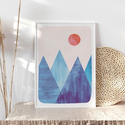 Art print "Mountains geometric blue" - A4