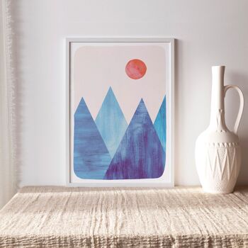 Tirage d'art "Montagnes géométriques bleues" - A4 2