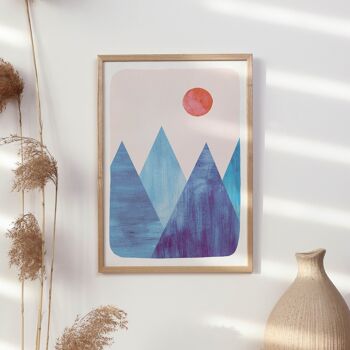 Tirage d'art "Montagnes géométriques bleues" - A3 3