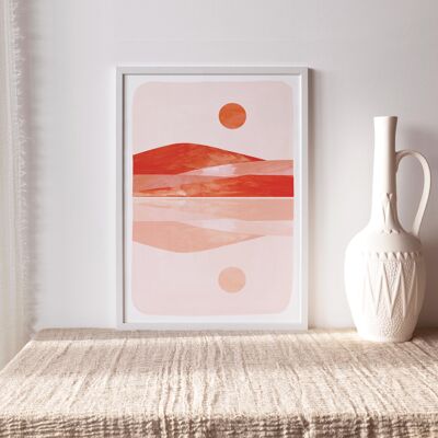 Impression d'art "Montagnes avec reflet rouille-orange" | abstrait | divers formats - A5