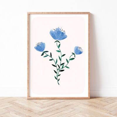 Stampa artistica "Acquerello fiori di campo blu" - A5