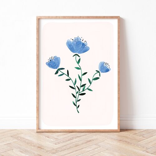 Kunstdruck "Aquarell Wildblumen blau" - A4