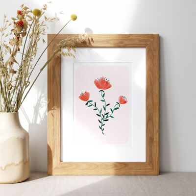 Tirage d'art "Aquarelle fleurs sauvages rouges" - A4