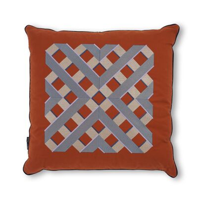 Embroidered Large Cushion Rust + Navy L003
