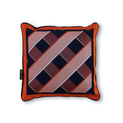 Coussin décoratif brodé Navy + Orange S007