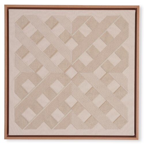 Beige Framed Embroidered Textile Artwork 4x009 - 2-25