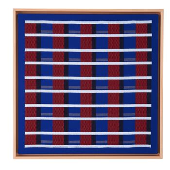 Oeuvre textile encadrée flottante grille bleu royal GRID001 - 1 1