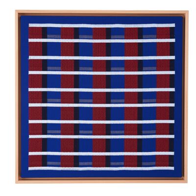 Oeuvre textile encadrée flottante grille bleu royal GRID001 - 1