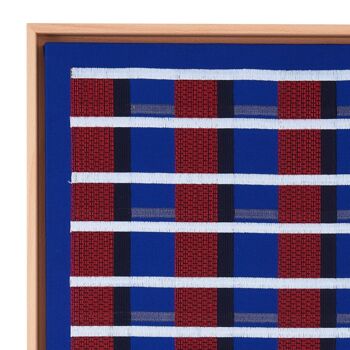 Oeuvre textile encadrée flottante grille bleu royal GRID001 - 1 2