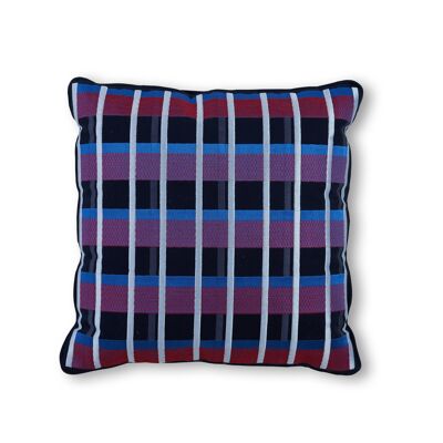 Embroidered Scatter Cushion Navy Grid S009