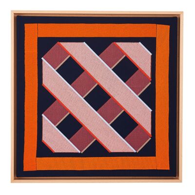 Schwebendes, gerahmtes Textilkunstwerk mit orangefarbenem Rand BX1001 - 2-25