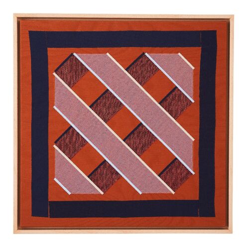 Dark Blue Rust Border Floating Framed Textile Artworks BX1002 - 1