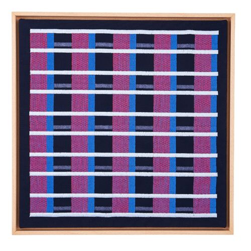 Navy Grid Floating Framed Textile Artwork GRID002