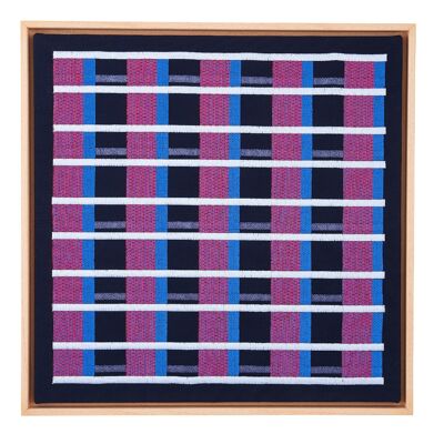 Navy Grid Floating Framed Textile Artwork GRID002