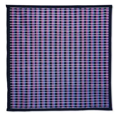 Large Embroidered Wall Hanging: Red / Blue Grid