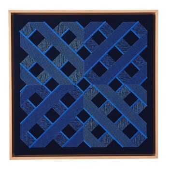 Oeuvre textile encadrée flottante bleue 4X001 - 2-25 1