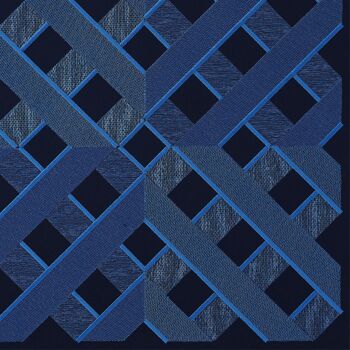 Oeuvre textile encadrée flottante bleue 4X001 - 2-25 2