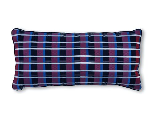 Embroidered Large Rectangular Cushion Navy Grid R001