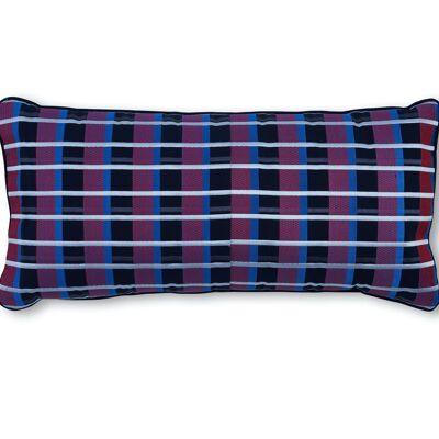 Embroidered Large Rectangular Cushion Navy Grid R001