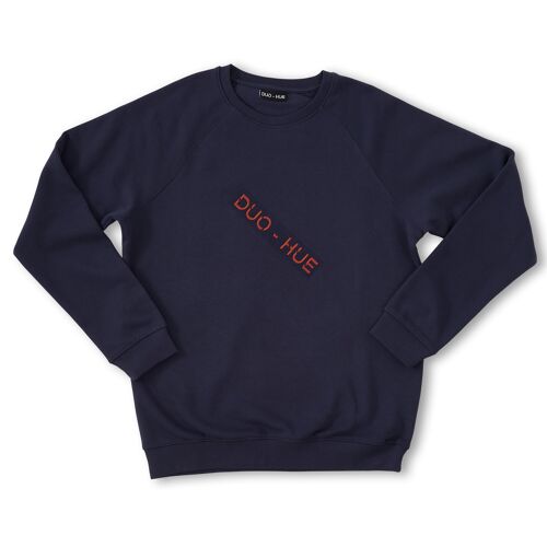 Designer Embroidered Sweater Navy Brick DUO-HUE
