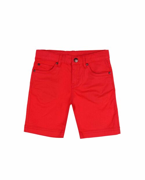 Bermuda de niño de twill elástico en color rojo cinco bolsillos.