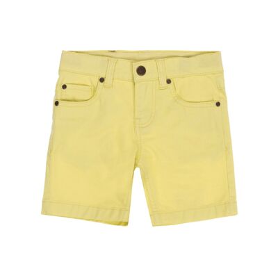 Bermuda da bambino in twill elasticizzato giallo con cinque tasche.