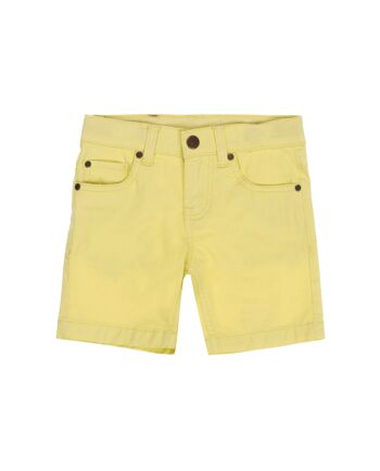 Bermuda garçon cinq poches en twill stretch jaune. 1