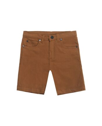 Bermuda garçon cinq poches en twill stretch marron. 1