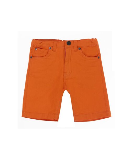 Bermuda de niño de twill elástico en color naranja cinco bolsillos.
