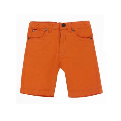 Orangefarbene Jungen-Bermudashorts aus elastischem Twill mit fünf Taschen.