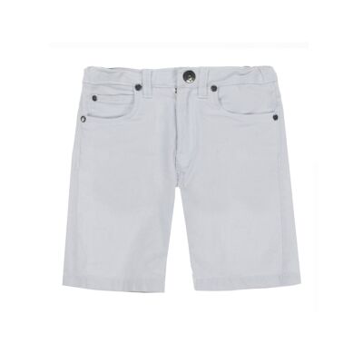 Boy's light gray stretch twill Bermuda shorts with five pockets.