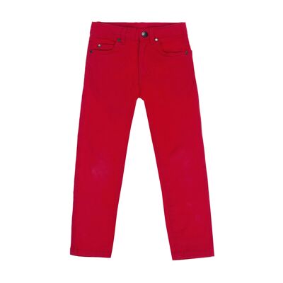 Pantalon garçon cinq poches en sergé stretch, rouge.