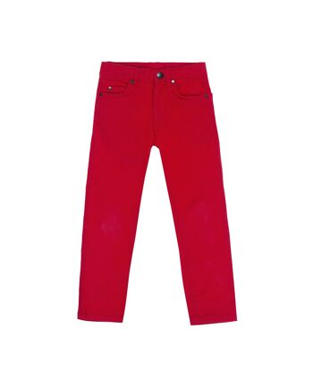 Pantalon garçon cinq poches en sergé stretch, rouge. 1
