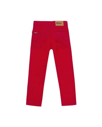 Pantalon garçon cinq poches en sergé stretch, rouge. 2