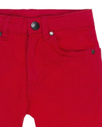 Pantalon garçon cinq poches en sergé stretch, rouge. 3
