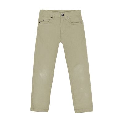 Pantaloni da bambino in twill elasticizzato con cinque tasche, pietra.