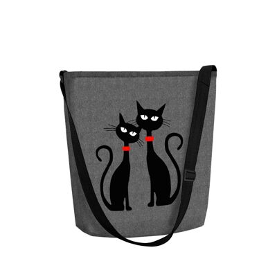 Borsa A Tracolla Gatti Neri In Feltro Grigio Della Linea Funky Bertoni