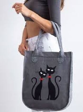 Borsa Shopper Gatti Nera In Feltro Linea Ville Bertoni 5