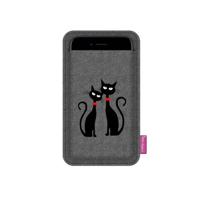 Funda Smartphone Gatos Negros De Fieltro Gris Bertoni