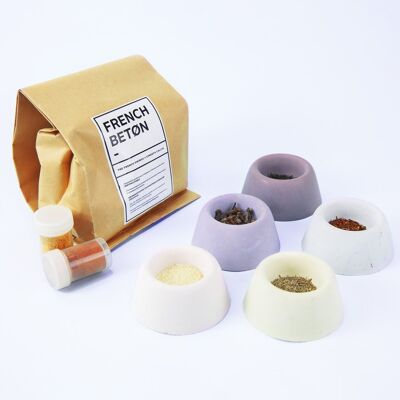 Køffret / kit béton DIY pour 5 pots KYNDA - 2 moules - 4 pigments