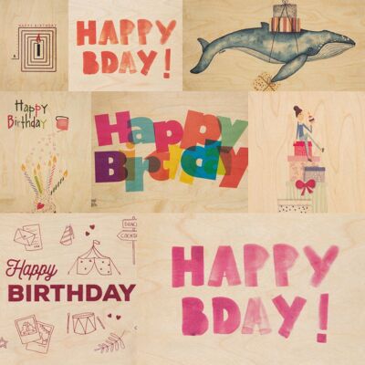 Wooden card - birthday pack