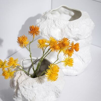 Modern design rock like vase in white ceramic, CHU32WH