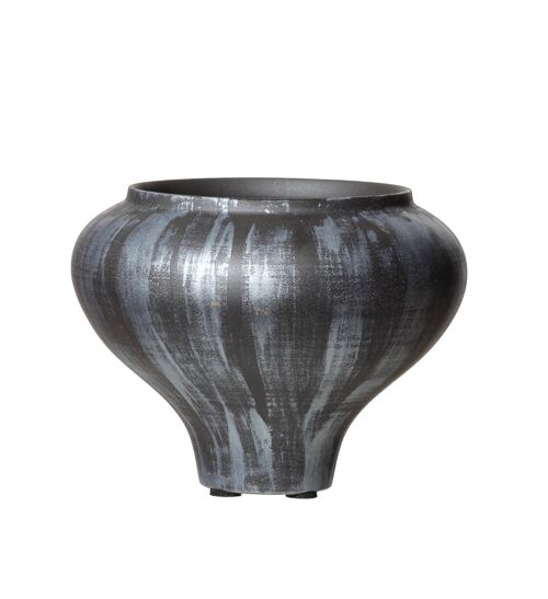 ceramic vase, slim base, black silver DRAMA 20SD