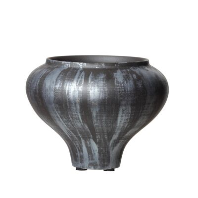 ceramic vase, slim base, black silver DRAMA 20SD