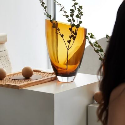 Large Luxury glass vase, thick crystal, amber, BULED 30AM
