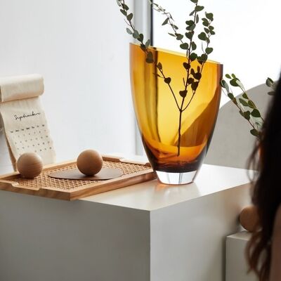Large Luxury glass vase, thick crystal, amber, BULED 30AM